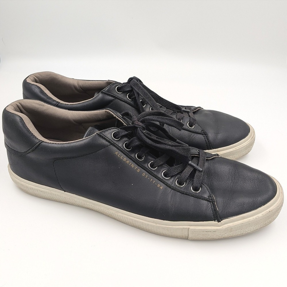 AllSaints Brody Black Leather Sneakers Mens 11 Modern Indie Sleaze Quiet Luxury